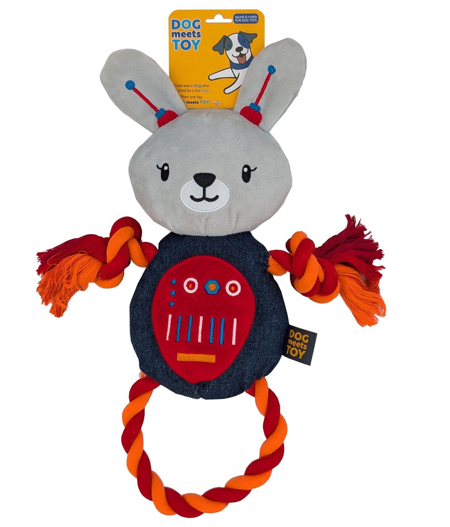 14" Robot Bunny Plush Dog Toy with Rope