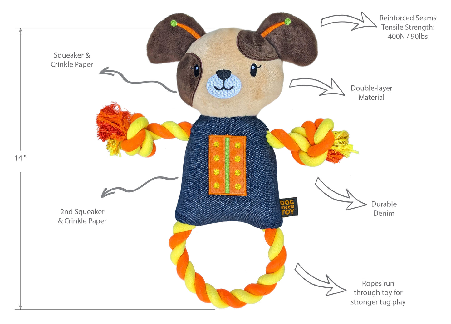 14" Robot Dog Plush Dog Toy with Rope