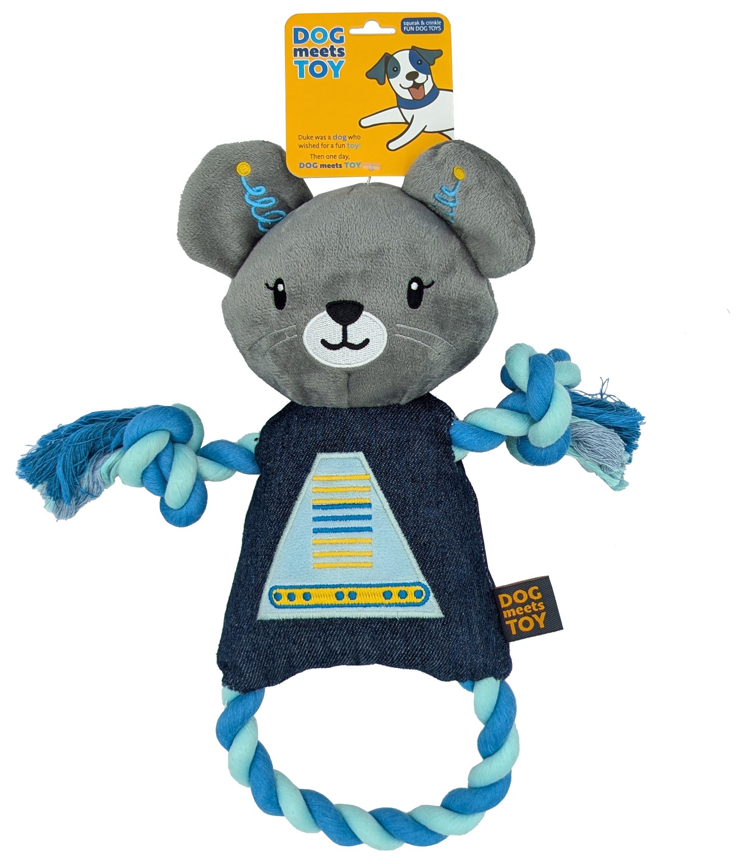 14" Robot Mouse Plush Dog Toy with Rope
