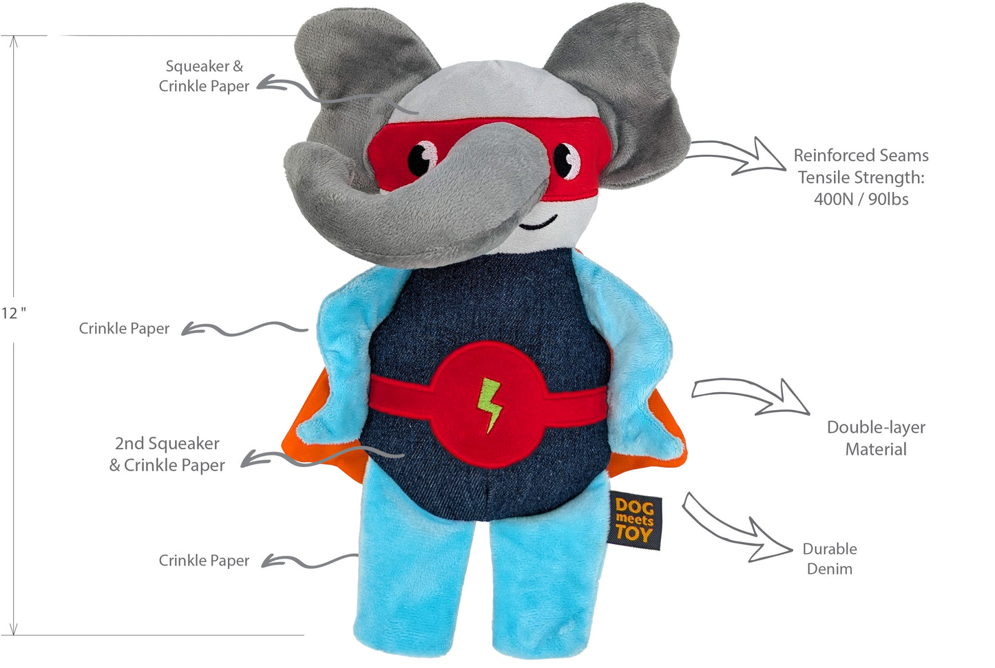 12" Super Elephant Plush Dog Toy