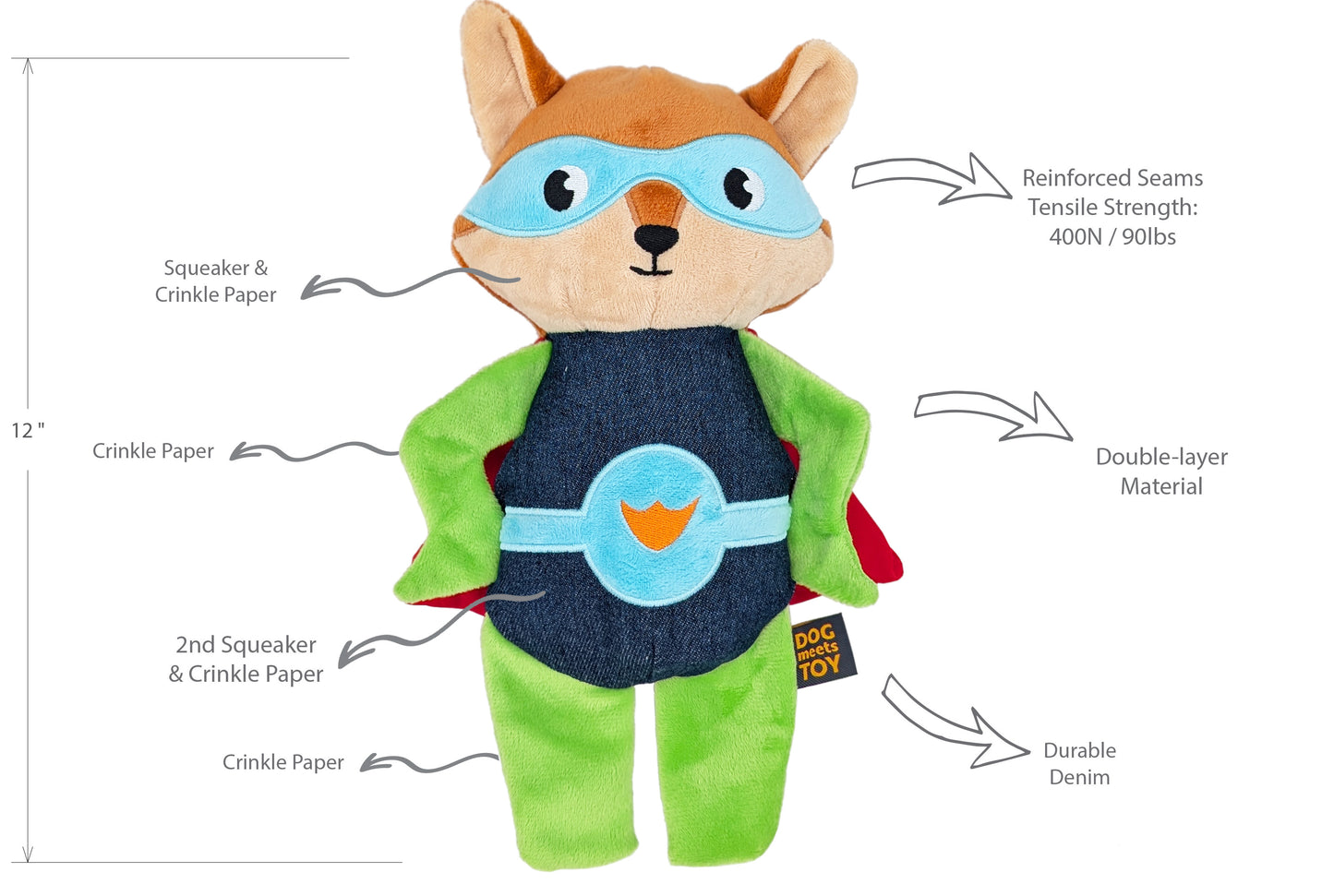 12" Super Fox Plush Dog Toy