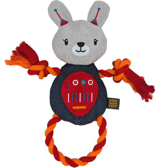 14" Robot Bunny Plush Dog Toy with Rope