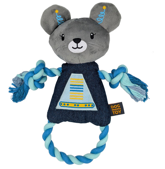 14" Robot Mouse Plush Dog Toy with Rope